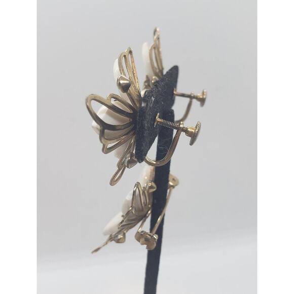 Vintage Floral Thermoset Rhinestone Brooch & Clip On Earrings Set 1950s - Picture 5 of 14